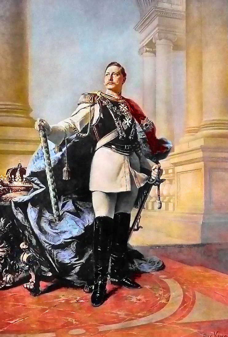 Barok portret van Wilhelm II in een theatrale pose; door schilder Max Kohner (1890)